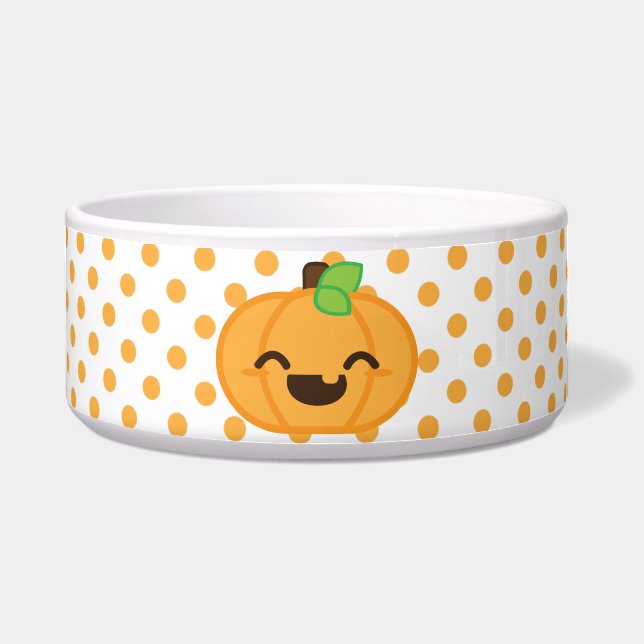 Kawaii Jack O Lanern Pumpkin Dog Bowl (Front)