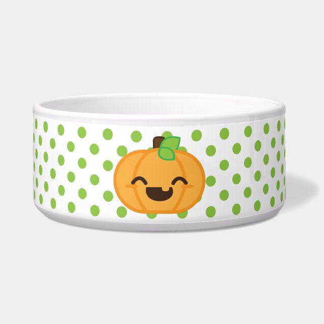 Kawaii Jack O Lanern Pumpkin Dog Bowl (Front)