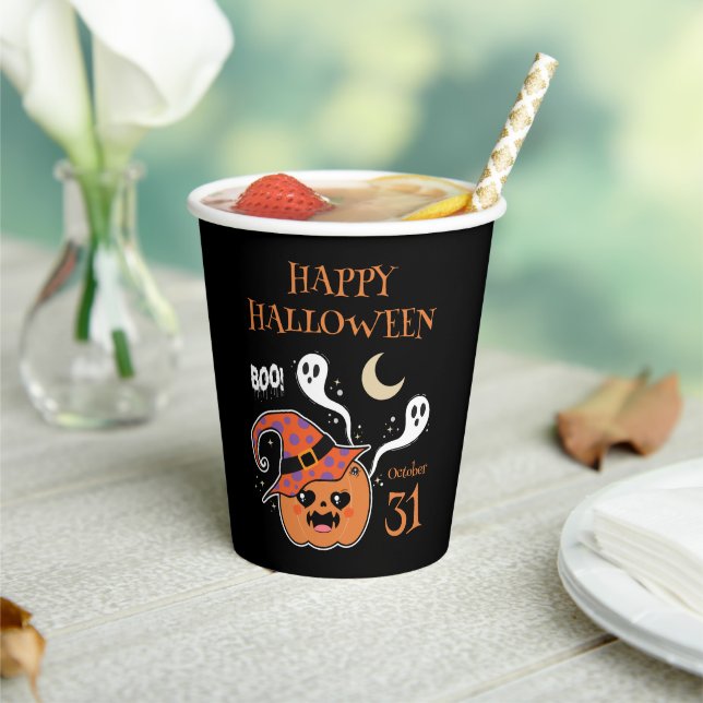 Kawaii Jack O' Lantern Creepy Cute Paper Cups (Insitu)