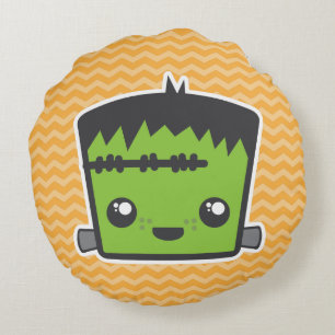 Kawaii Jack O Lantern Pumpkin Round Pillow