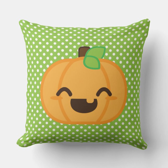 Kawaii Jack O Lantern Pumpkin Throw Pillow (Front)