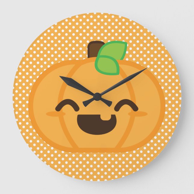 Kawaii Jack O Lantern Pumpkin Wall Clock (Front)