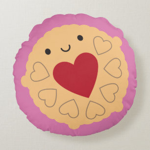 Kawaii Jammie Dodger Biscuit Reversible Round Cushion
