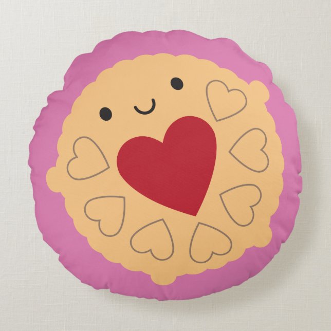 Kawaii Jammie Dodger Biscuit Reversible Round Cushion (Front)