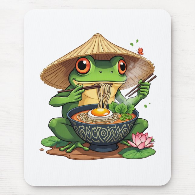 Kawaii Japanese Aesthetic Frog Noodles Mouse Pad (Front)