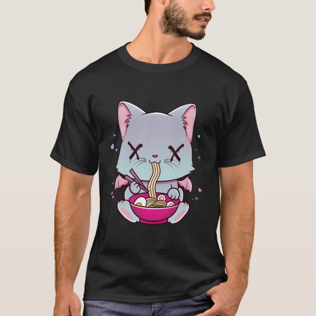Kawaii Japanese Anime Cat Ra Creepy Pastel Goth T-Shirt (Front)