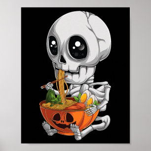 Kawaii Japanese Anime Skeleton Halloween Ramen Foo Poster