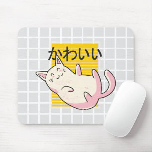 Kawaii Japanese Cat Grid Mouse Pad