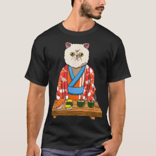 Kawaii Japanese Eotic Shorthair Cat Kimono Sushi T-Shirt