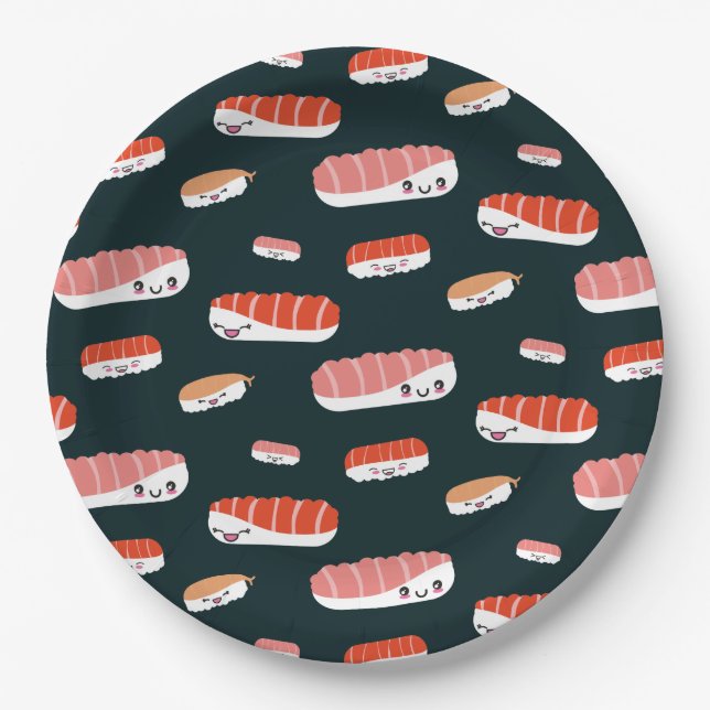 Kawaii Japanese Food Otoro Sushi Cute Summer Paper Plate (Front)