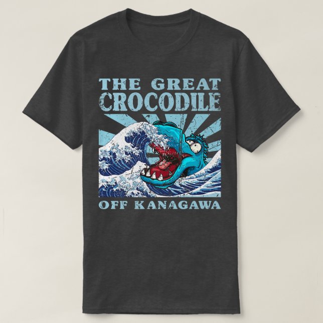 Kawaii Japanese Great Wave Great Crocodile Cute Ja T-Shirt (Design Front)