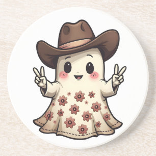 Kawaii Japanese Pastel Cowboy Ghost Halloween Coaster