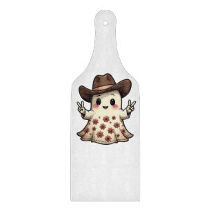 Kawaii Japanese Pastel Cowboy Ghost Halloween  Cutting Board