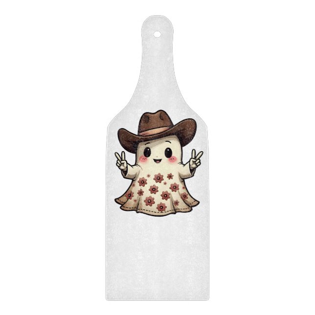 Kawaii Japanese Pastel Cowboy Ghost Halloween  Cutting Board (Front)
