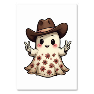 Kawaii Japanese Pastel Cowboy Ghost Halloween Table Number
