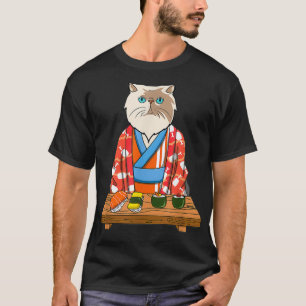 Kawaii Japanese Persian Cat Kimono Sushi T-Shirt