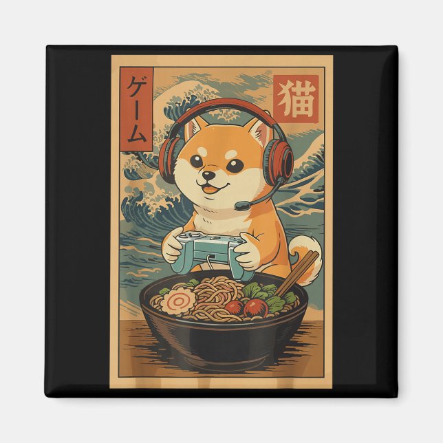 Kawaii Japanese Ramen Dog Retro Gaming Shirts For  Magnet (Front)