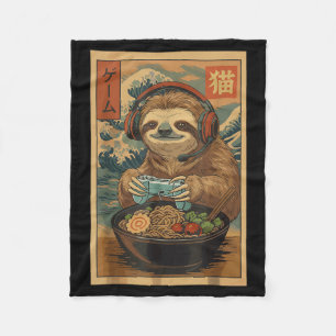 Kawaii Japanese Ramen Sloth Retro Gaming Shirts Fo Fleece Blanket