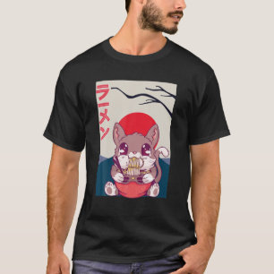 Kawaii Japanese Squirrel Cat Eat Ramen While Gamin T-Shirt