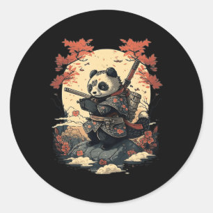 Kawaii Japanese Style Samurai Anime Panda Classic Round Sticker
