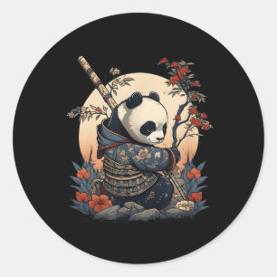 Kawaii Japanese Style Samurai Anime Panda Classic Round Sticker
