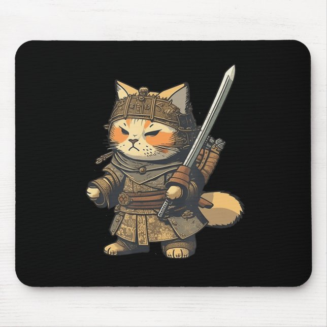 Kawaii Japanese Style Samurai Cat Anime  Mouse Pad (Front)