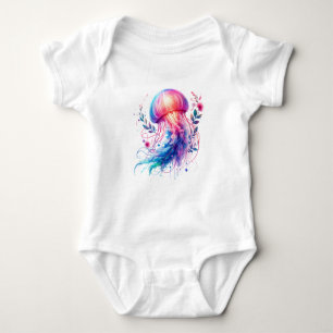 Kawaii Jellyfish Illustration   Cute Creature Art Baby Bodysuit