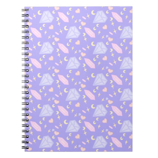 Kawaii Jewels Crystals Moons Stars Hearts Pastel Notebook (Front)