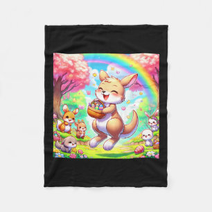 Kawaii Kangaroo Easter Adorable Easter Kangaroo  Fleece Blanket