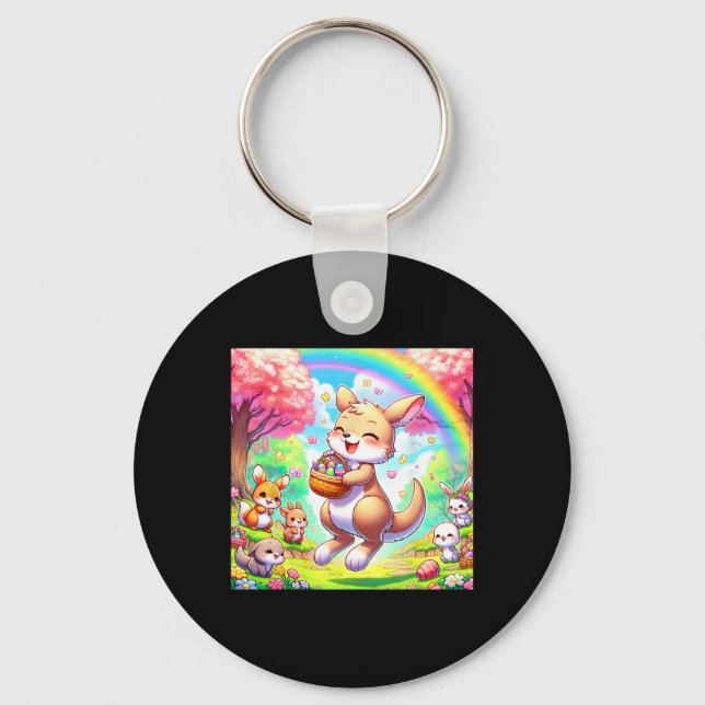Kawaii Kangaroo Easter Adorable Easter Kangaroo  Key Ring (Front)