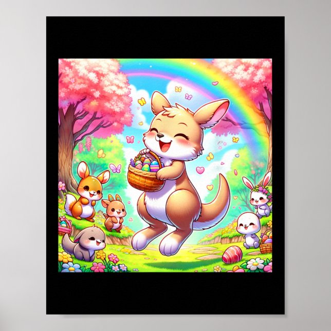 Kawaii Kangaroo Easter Adorable Easter Kangaroo  Poster (Front)