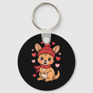 Kawaii Kangaroo Valentines Day Hearts Winter Scarf Key Ring