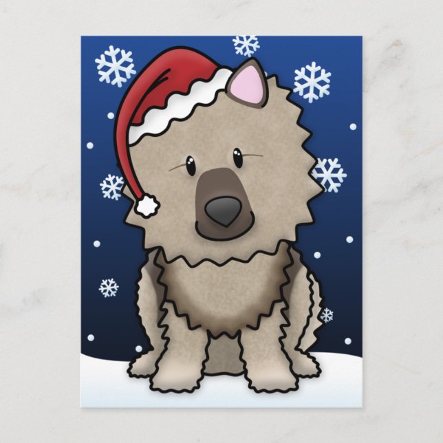Kawaii Keeshond Christmas Postcard (Front)