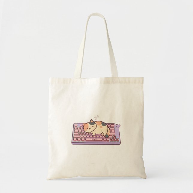 Kawaii Keyboard Cat Canvas Tote Bag (Front)