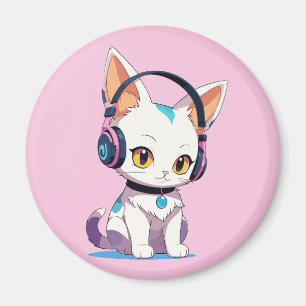 Kawaii Kitten in Rocking Headphones Magnet
