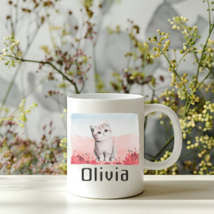 Kawaii Kitten Personalised Girl Name Pink Mug