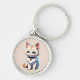 Kawaii Kitten with Feline Charm Key Ring