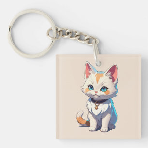 Kawaii Kitten with Feline Charm Key Ring
