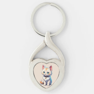 Kawaii Kitten with Feline Charm Key Ring