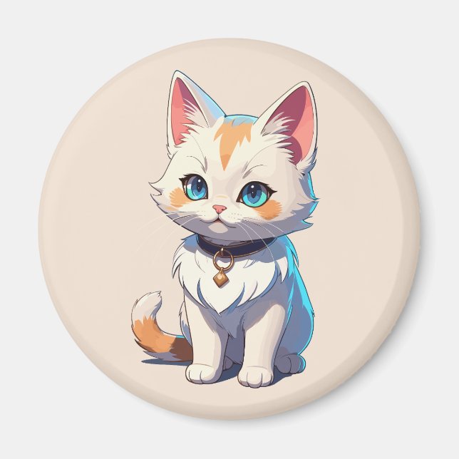 Kawaii Kitten with Feline Charm Magnet (Front)