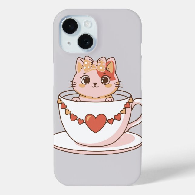 Kawaii Kitty in a Teacup Case-Mate iPhone Case (Back)