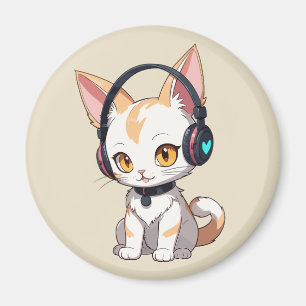 Kawaii Kitty in Rocking Headphones Magnet