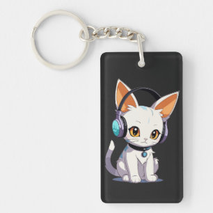 Kawaii Kitty in Stylish Headphones Key Ring