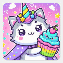 Kawaii Kitty With cupcake Birthday 