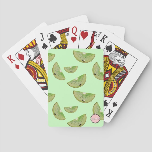Kawaii Kiwi Slice Pattern Playing Cards (Back)