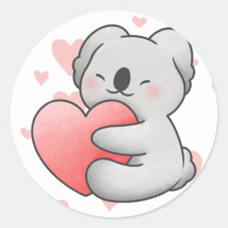 Kawaii Koala Hugging Heart lovely Classic Round Sticker