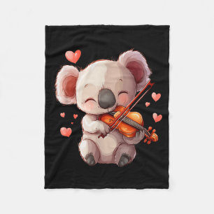 Kawaii Koala Playing Violin Graphic For Valentines Fleece Blanket