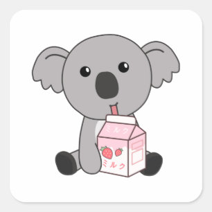 Kawaii Koala Retro Japanese Strawberry Milkshake Square Sticker
