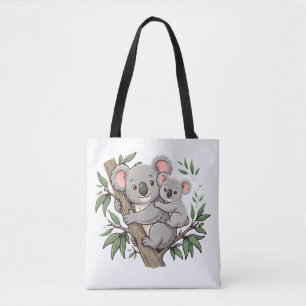 Kawaii koalas mother and baby tote bag