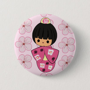 Kawaii Kokeshi Doll button